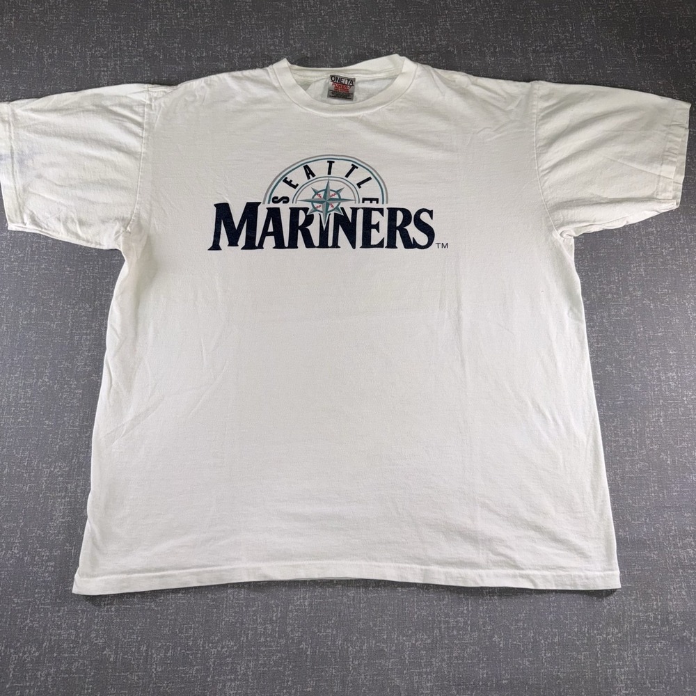Vintage Seattle Mariners Shirt Mens XL White Graphic MLB Baseball Oneita Power-T